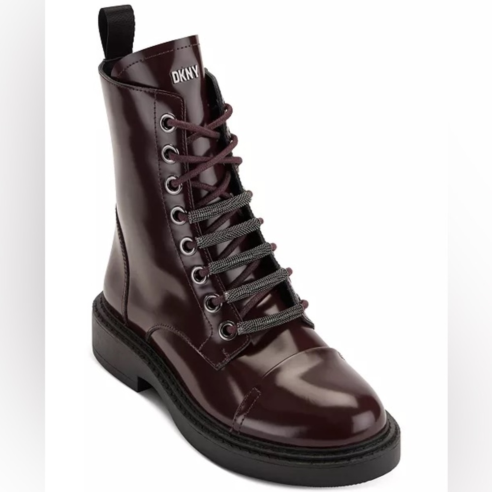 Dkny Women's Burgundy Patent Combat Boots